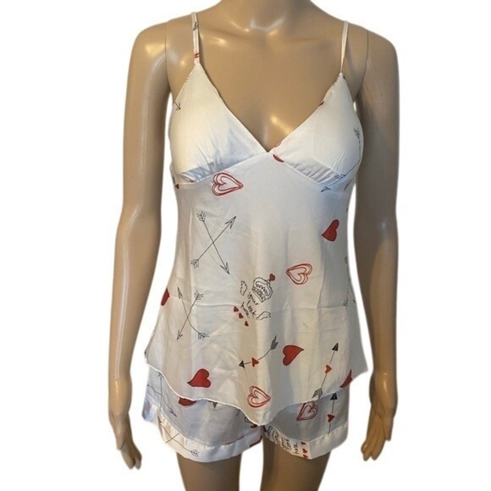 White Hearts Arrows Pajama Set Cami Top Shorts Sleepwear Loungewear